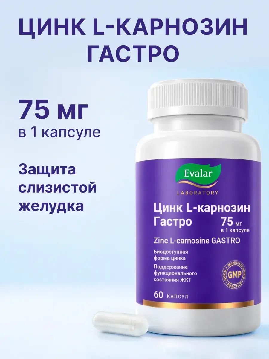 Evalar Zinc L-Carnosine Gastro Capsules 60 Pack 60 Count