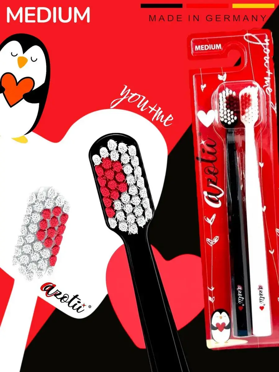 Azotii Couple Toothbrushes, Medium Bristles, 2-Pack