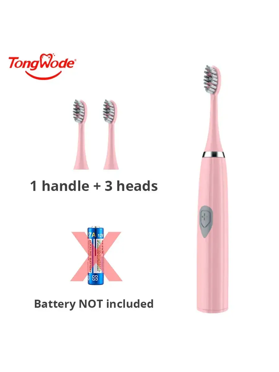 Tongwode Electric Toothbrush, pink, 1 handle + 3 brush heads 1 Count