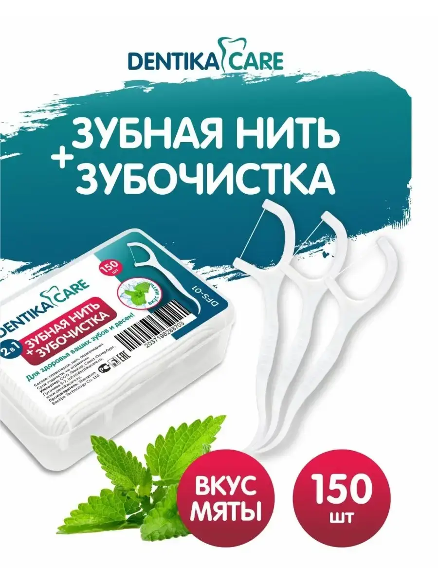Dentika Care 2-in-1 Floss Picks with Menthol, 150 Count