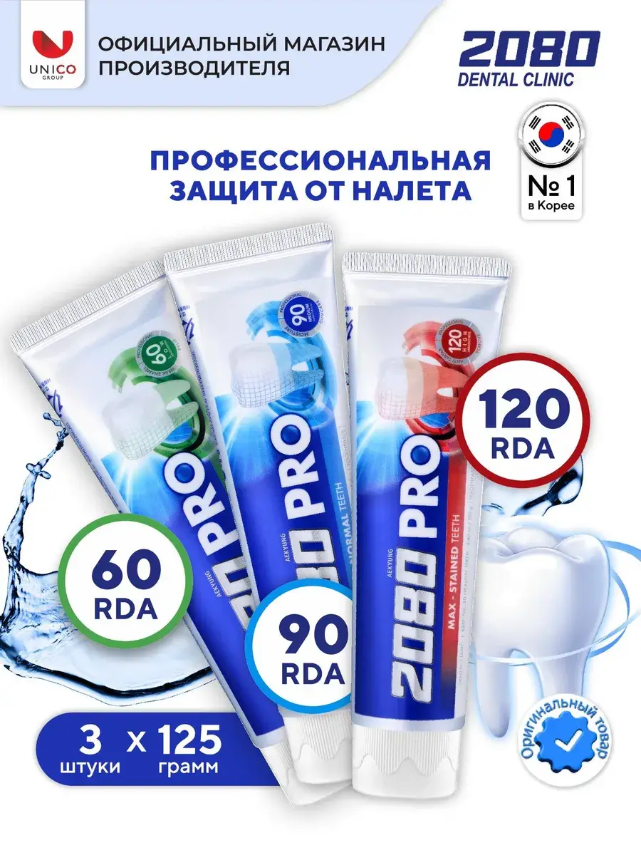 Dental Clinic 2080 Professional Toothpaste Set, 3 x 125 g, 3 Count