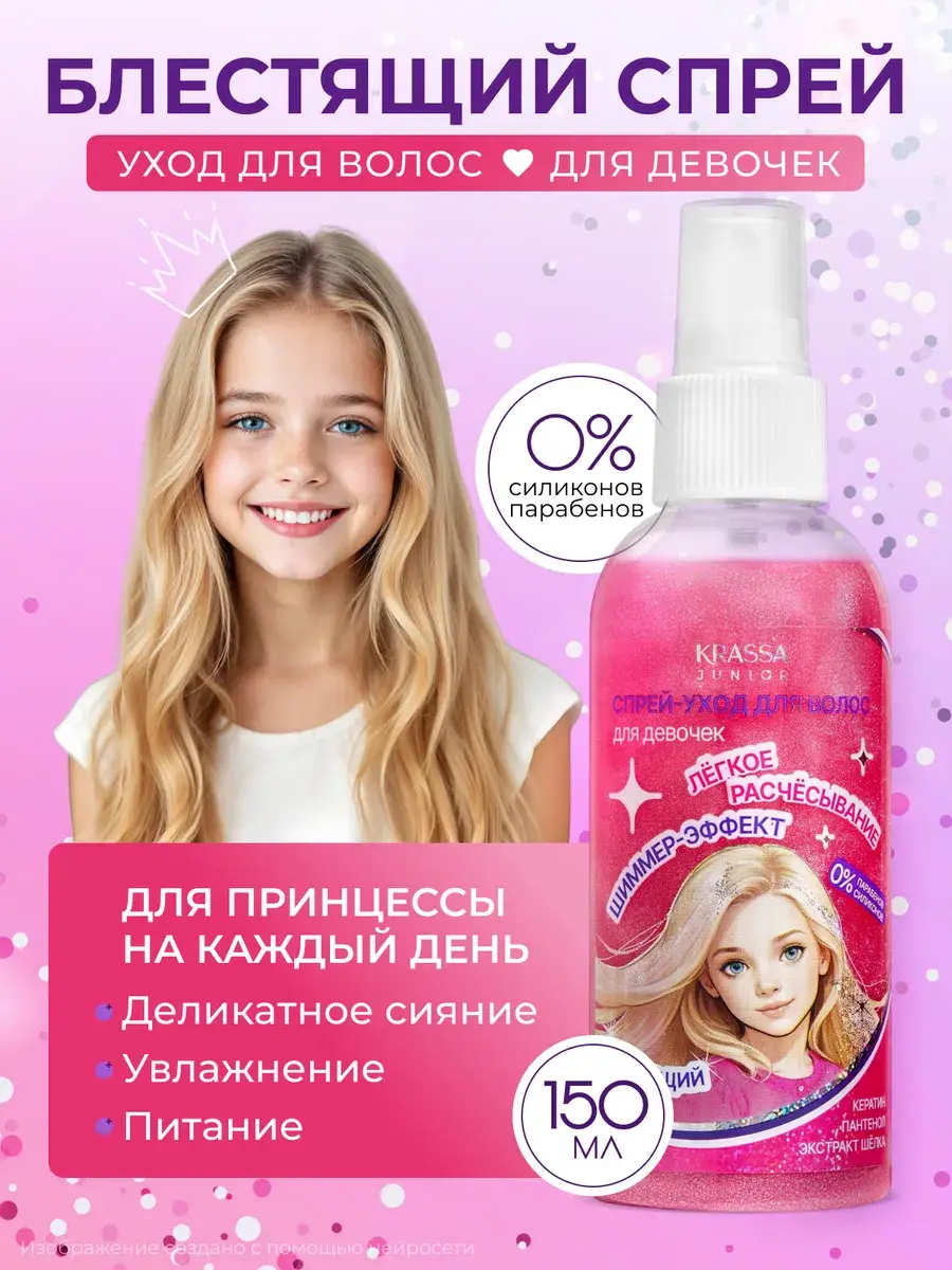 KRASSA JUNIOR Hair Shine Spray for Girls, 150 ml