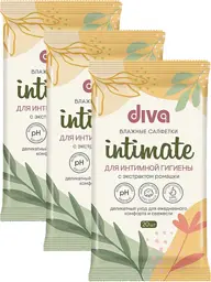 Diva Intimate Chamomile Wipes, 20 Wipes per Pack, 3 Packs #1