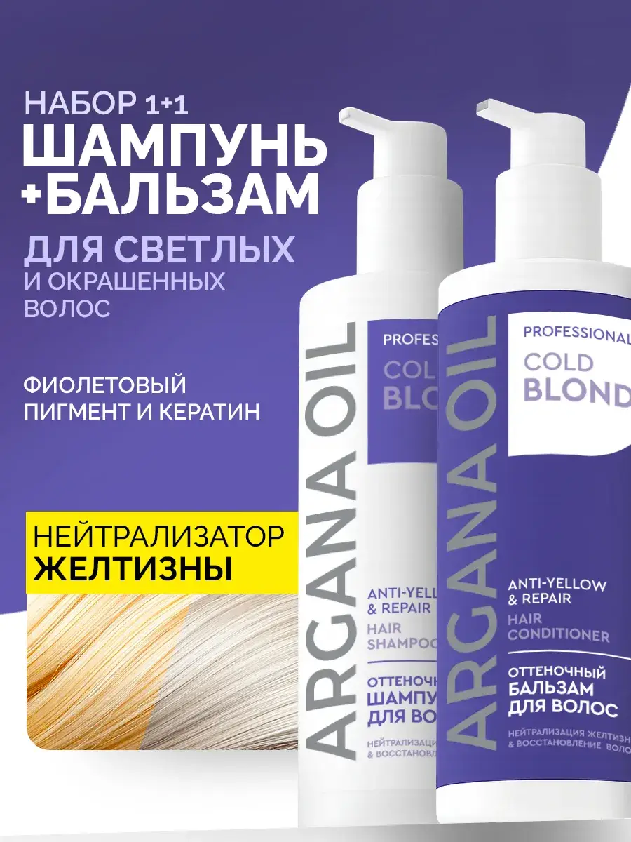 Professional Argana Oil Cold Blond Shampoo and Conditioner Set, 490 ml
