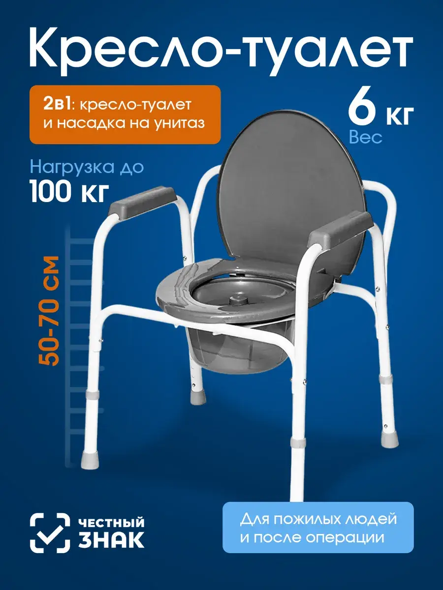 Grey Portable Toilet Chair with Armrests, 100 kg Capacity