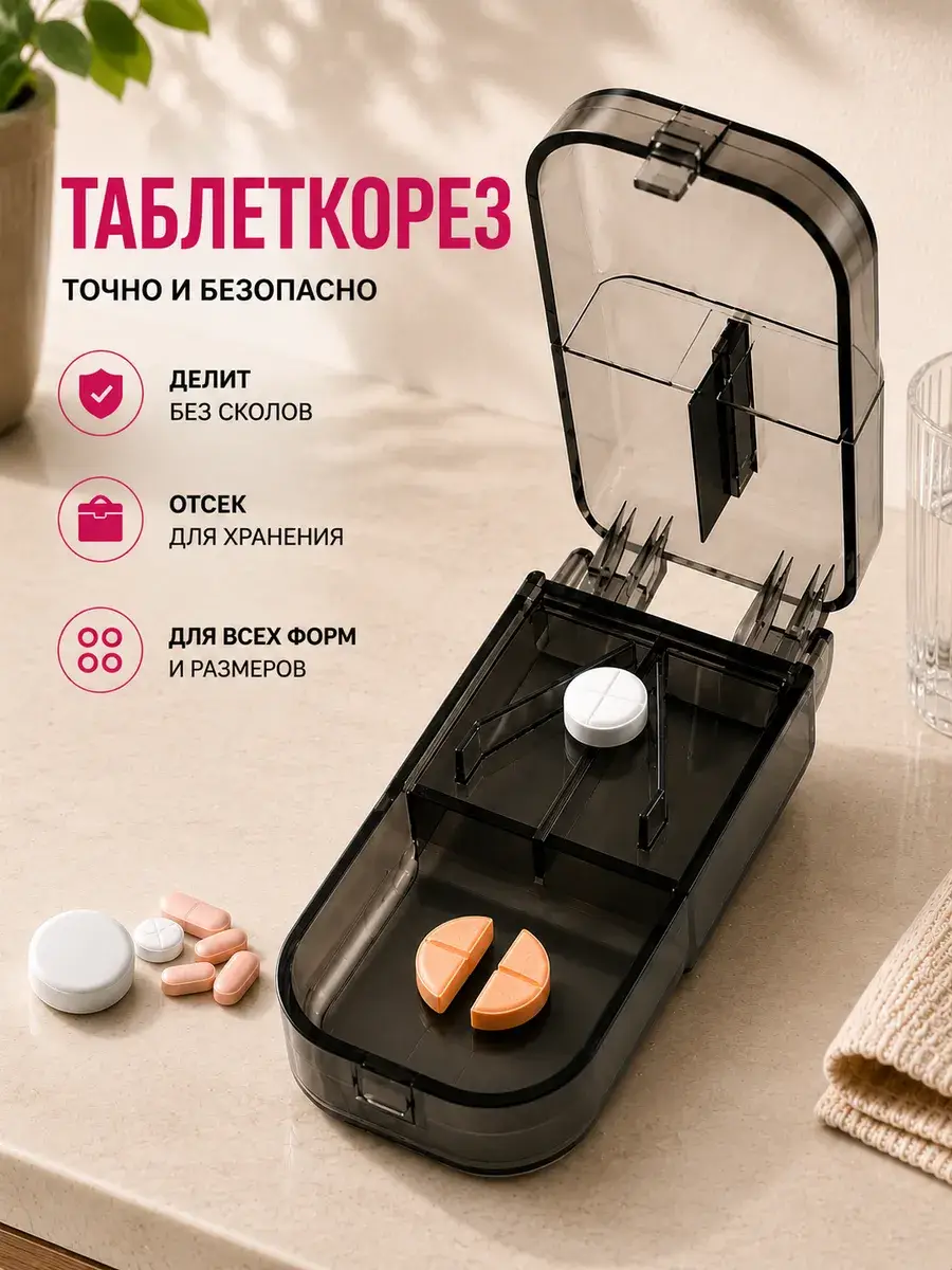 Pill Cutter with Divider and Storage Container Tablets