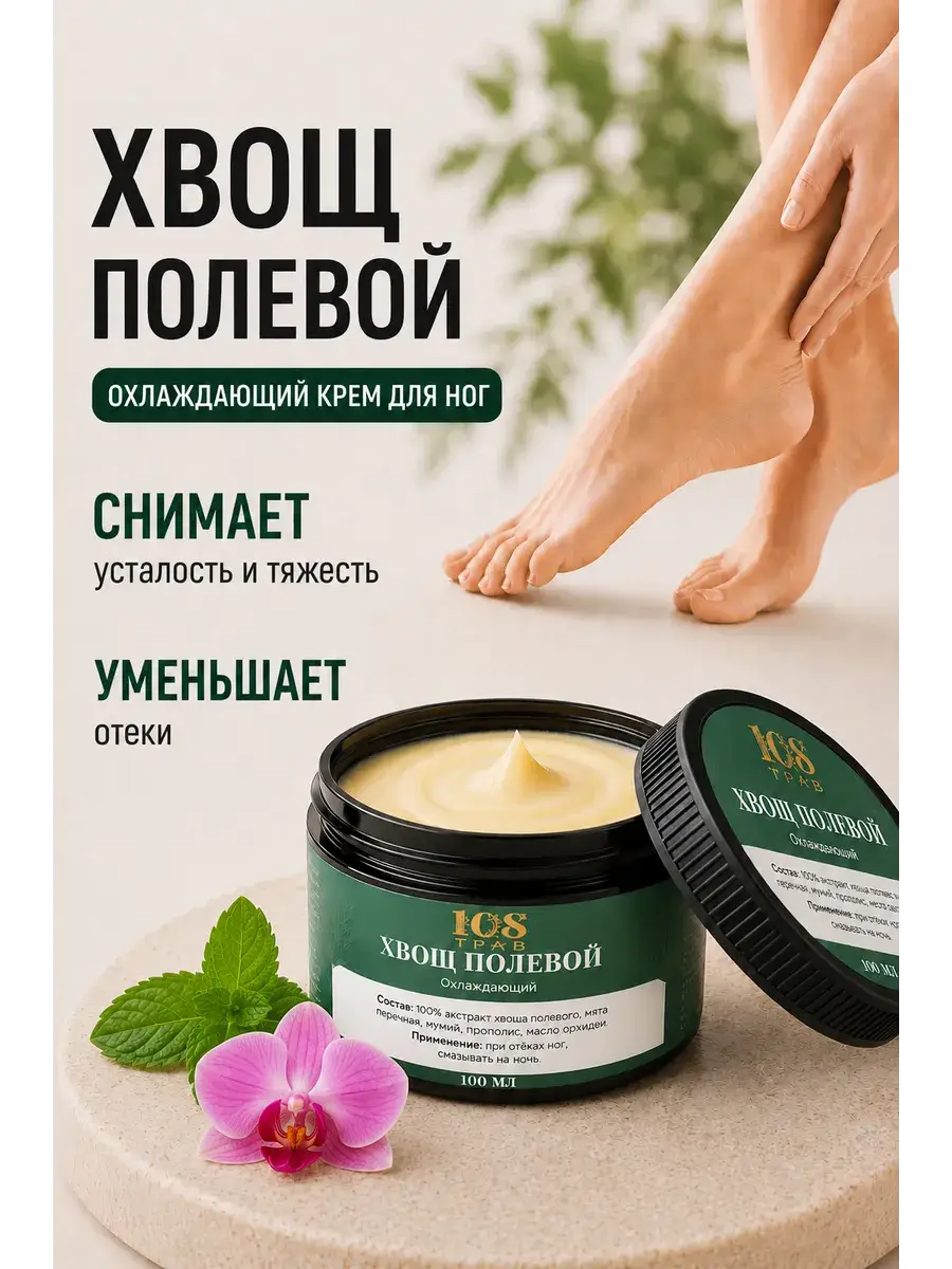 108 Herbs Horsetail Cooling Cream for Legs, 100 ml