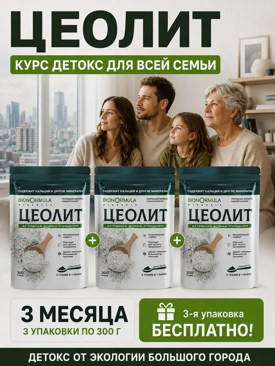 Bionormula Zeolite Detox Powder, 900 g, 3 Pack