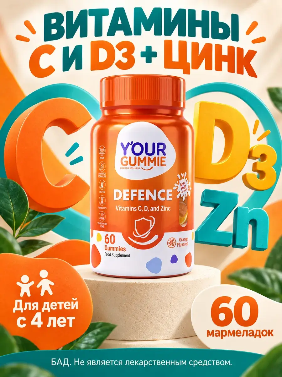 Your Gummie Vitamin C and D3 with Zinc for Kids, 60 Chewable Gummies 60 Count