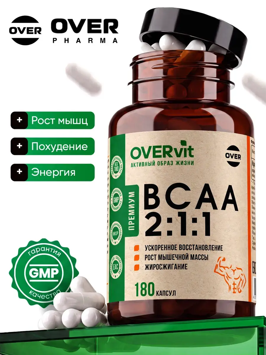 OVERvit BCAA 2:1:1 Capsules, 180 Capsules 180 Count