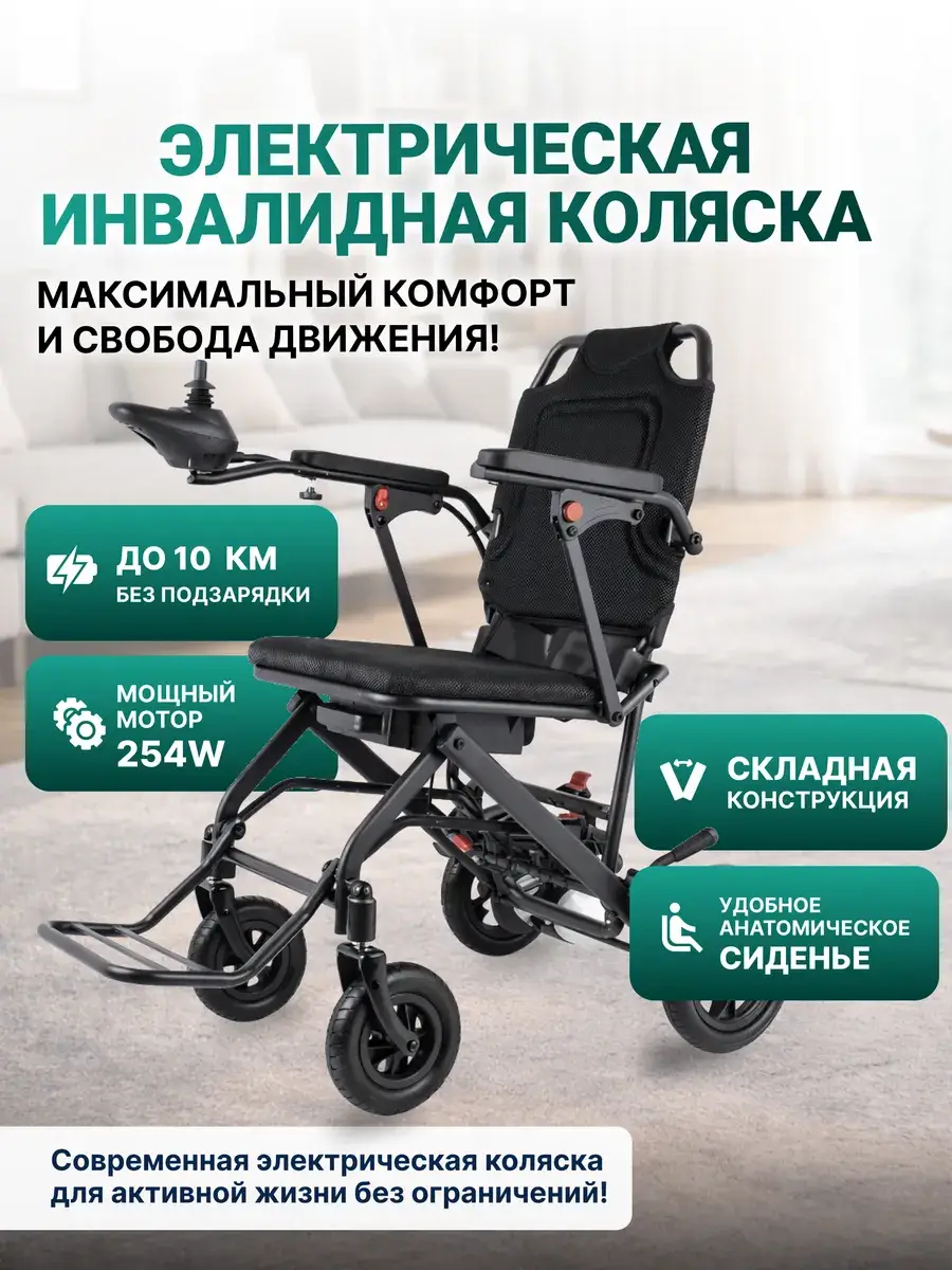 Electric Wheelchair with 2x250W Motors, Charcoal Black