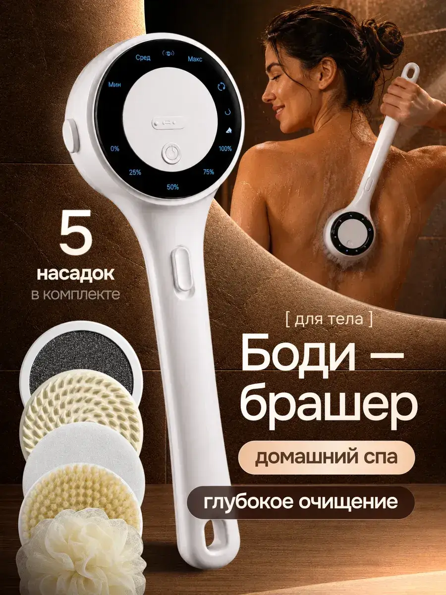 Electric Body Brush with Long Handle and 5 Attachments