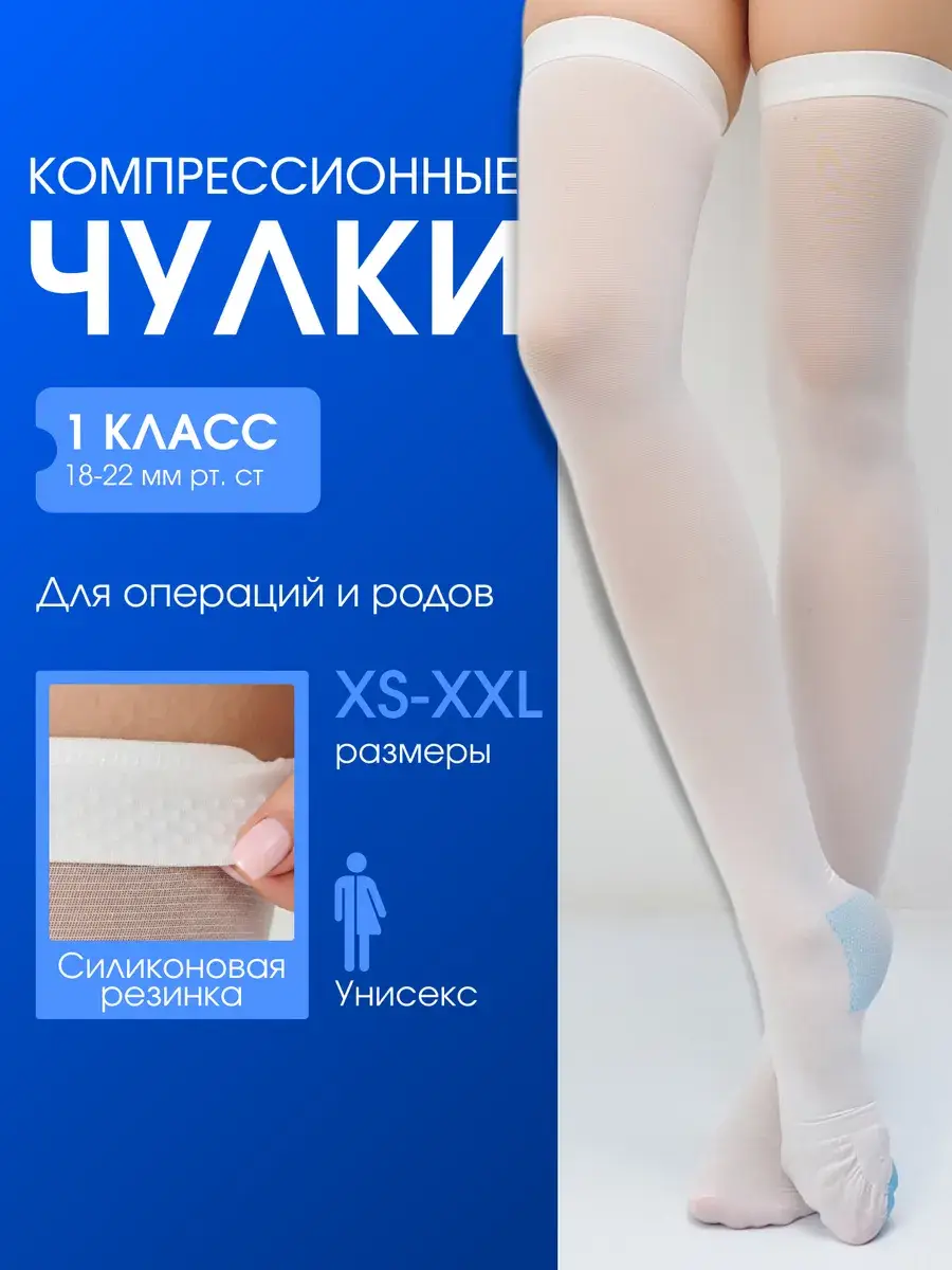 Class 1 Compression Stockings for Surgery and Birth, Unisex, White