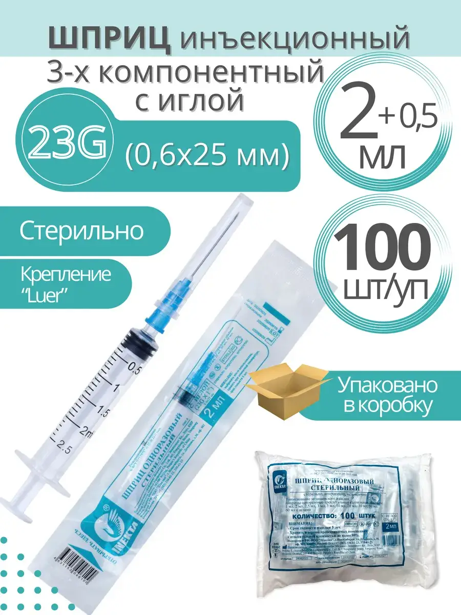 MedUmS 3-Component Syringe 100 Pack 2 ml, 100 Count