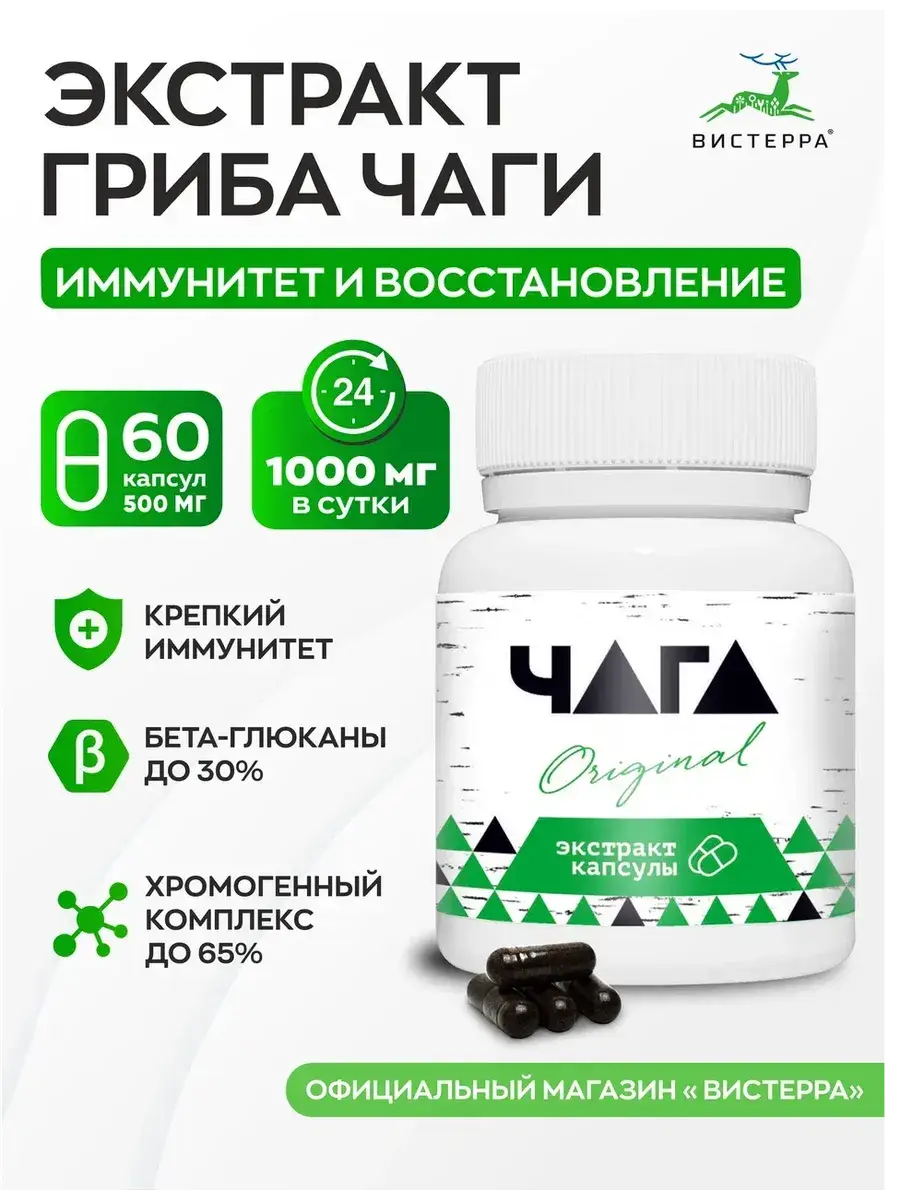 Visterra Chaga Mushroom Extract Capsules, 60 Count