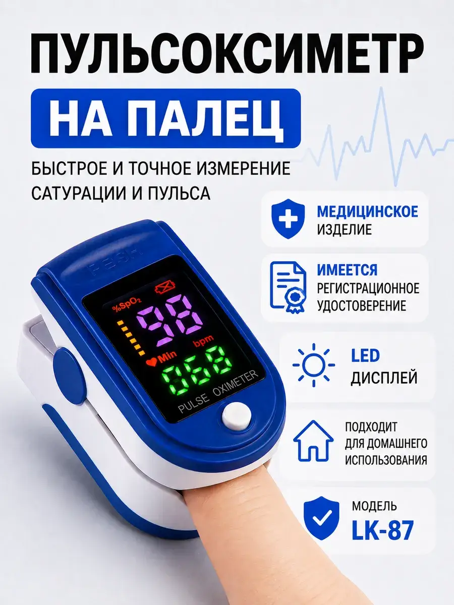 Medical Finger Pulse Oximeter LK-87, White/Blue