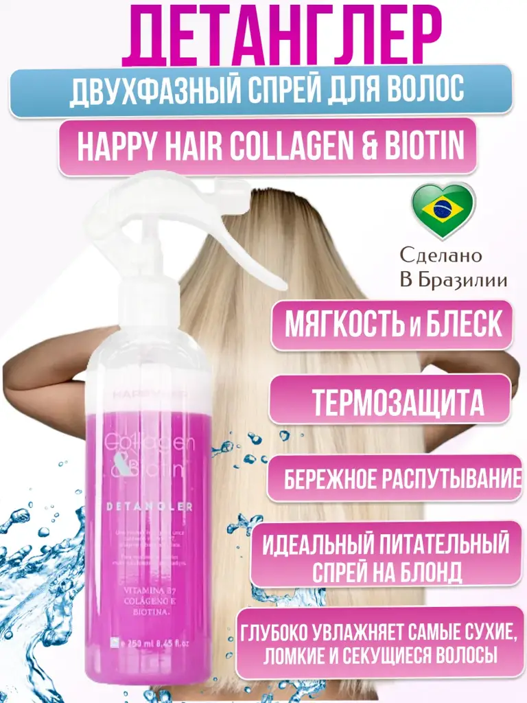 Happy Hair Collagen & Biotin Detangler Conditioner Spray, 250 ml #1
