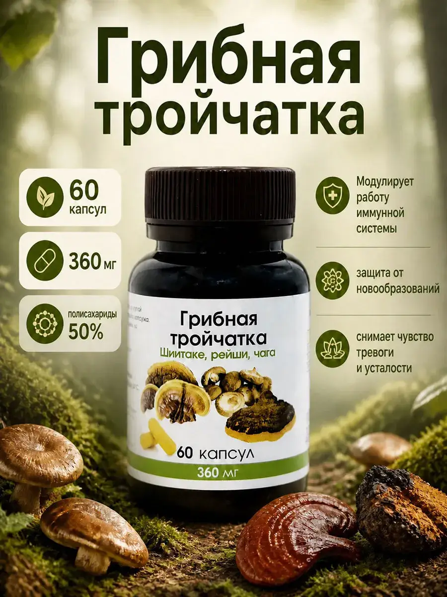 Mushroom Triad Reishi, Chaga, Shiitake Capsules 60 Count