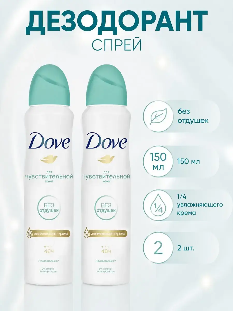 Dove Women Antiperspirant Deodorant Spray 2-Pack 150 ml, 2 Count