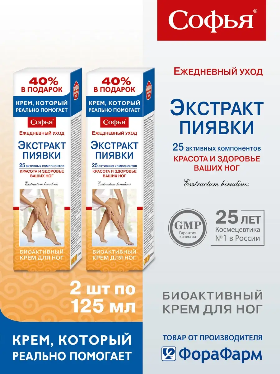 Sofia Medical Leech Extract Foot Cream 250 ml 2 Pack
