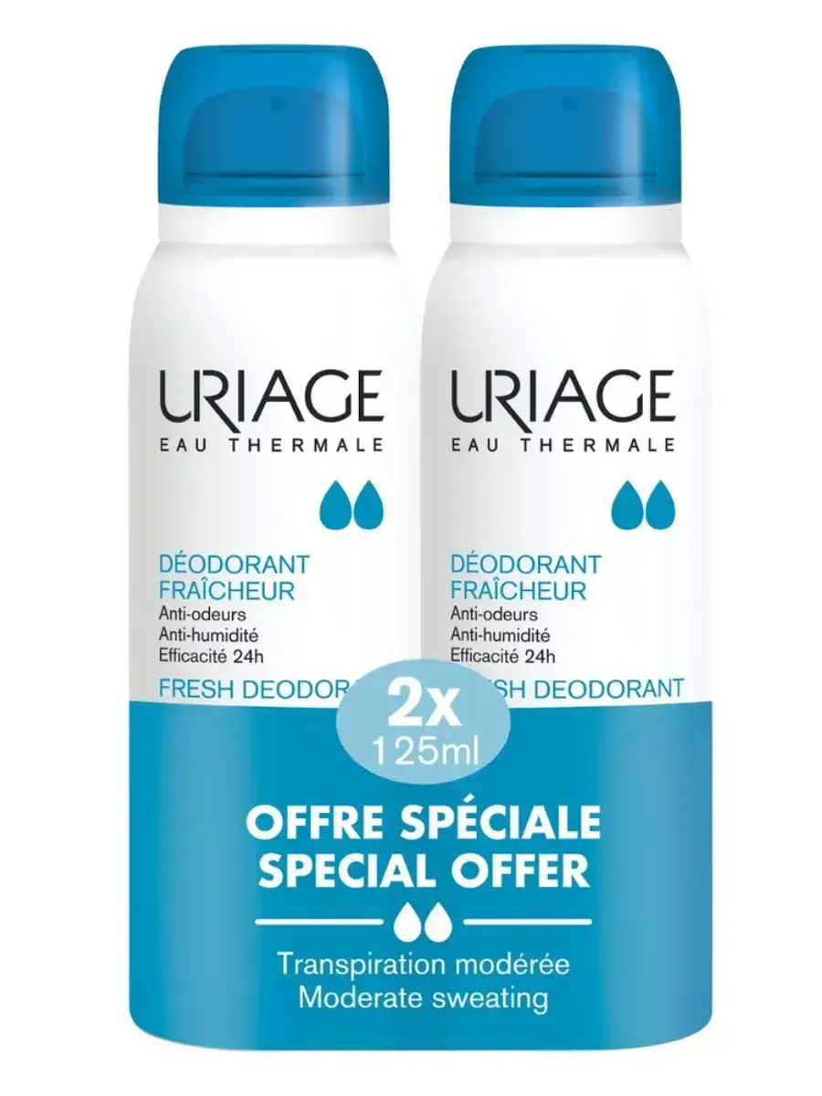 Uriage Deodorant Spray with Alum Stone 125 ml, 2 Count