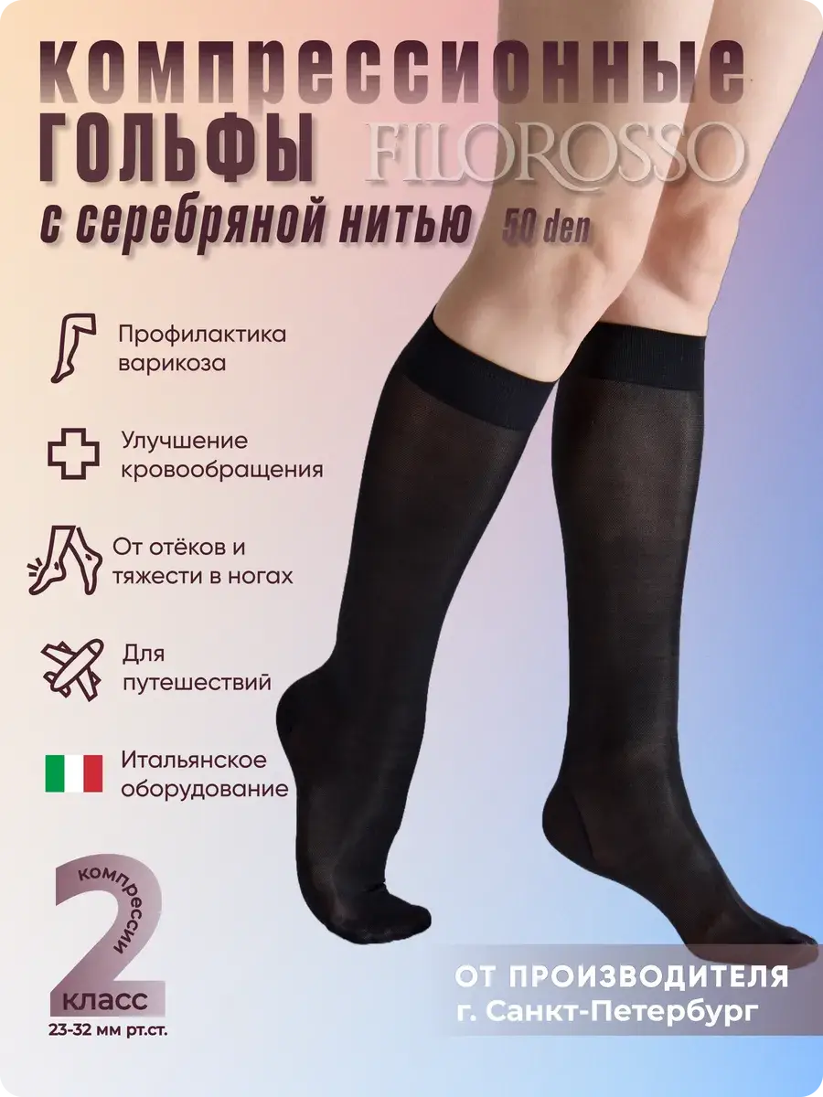 FILOROSSO Compression Knee Highs Class 2 Charcoal Black 1 Pair Hand Sanitizer