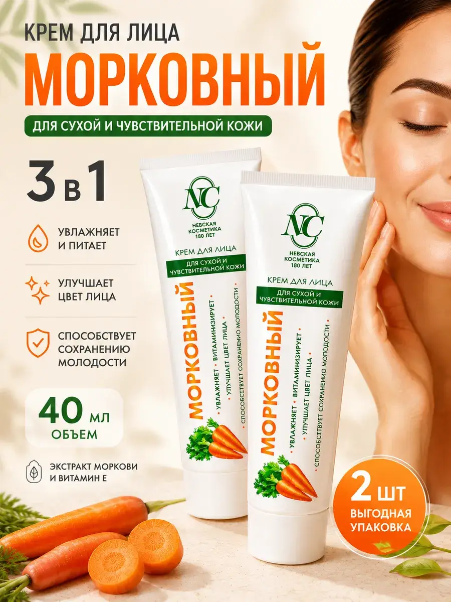 Nevskaya Cosmetics Carrot Anti-Aging Face Cream 2 Pack 40 ml, 2 Count
