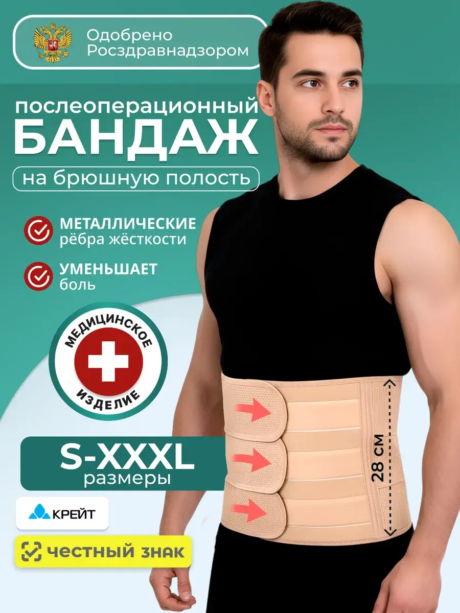 Krait Post-Operative Bandage with Stiffeners 28 cm Orthopedic Support Brace