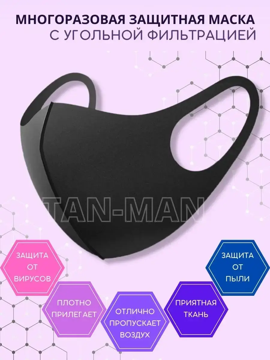 TAN-MAN Reusable Black Neoprene Face Mask with Carbon Filter