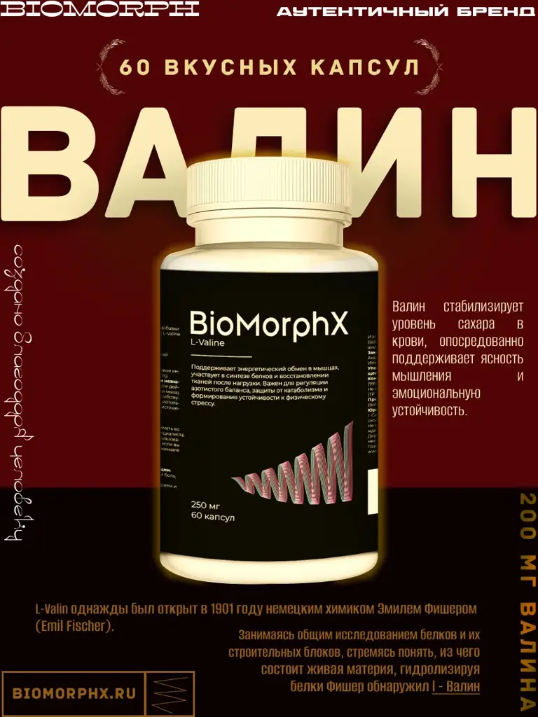 BioMorphX L-Valine Vegetarian Capsules, 60 Capsules 250 mg, 60 Count #1
