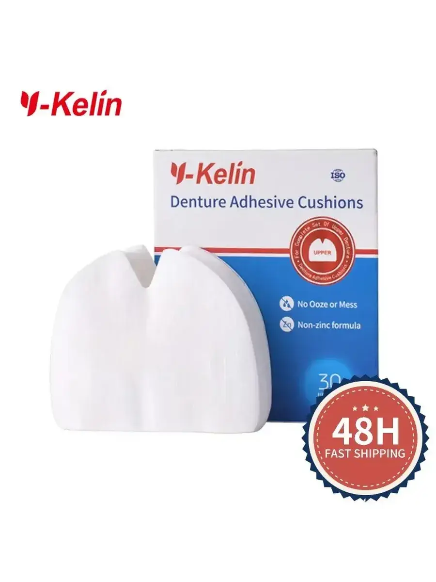 Y-Kelin Denture Adhesive Cushions, 30 Pads