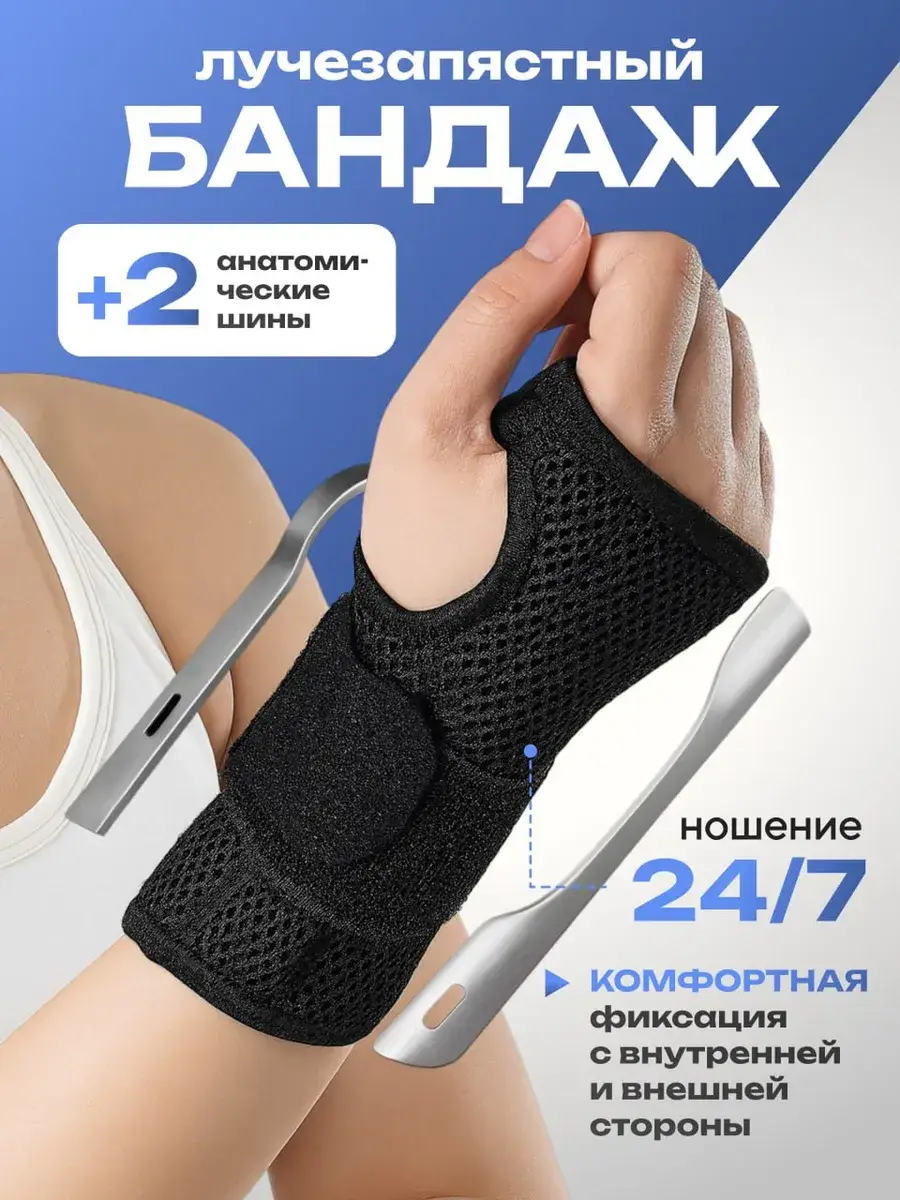 Wrist Orthosis Support Brace with Splints Charcoal Black 1 Piece