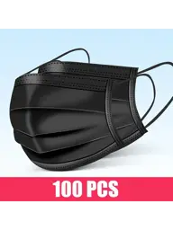 ETUUFI Disposable 3-Layer Adult Mask, Black, 100 Pieces #1