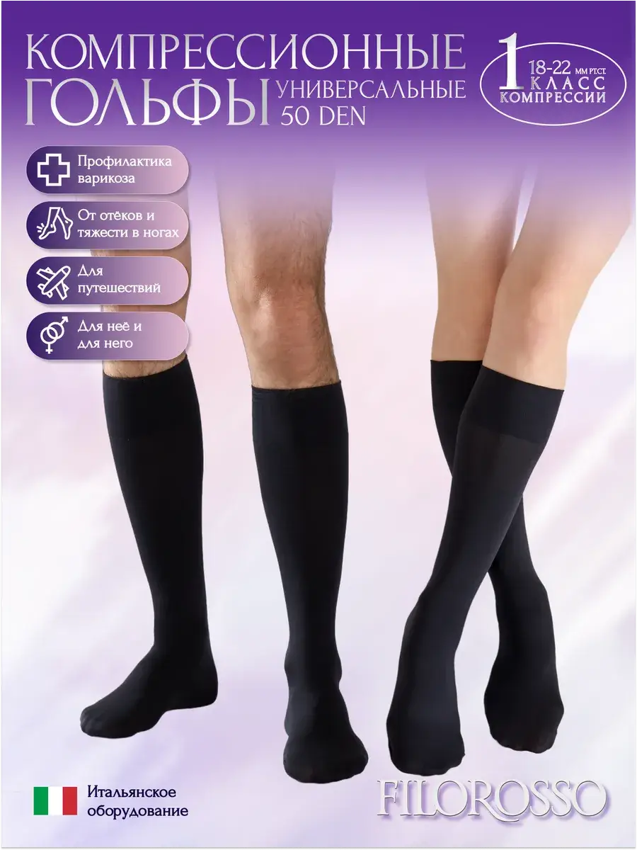 FILOROSSO Compression Knee Highs Class 1 50 day Charcoal Black