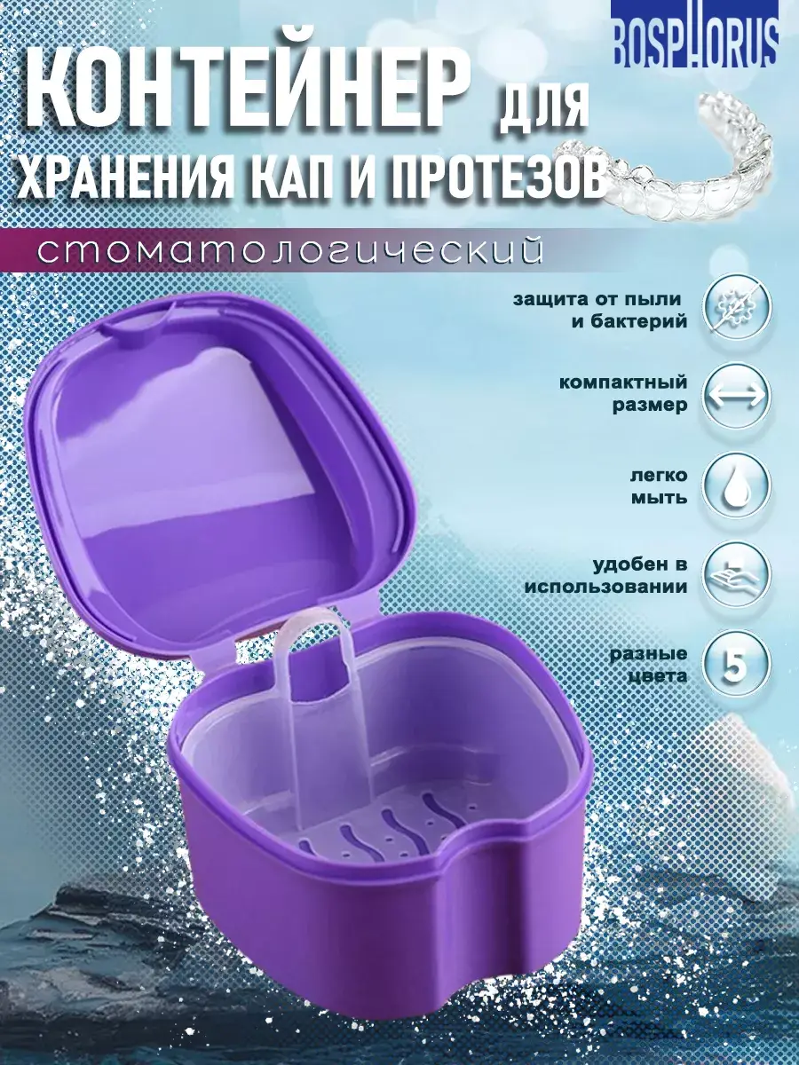 Bosphorus Dental Denture Container Purple 1 Pack