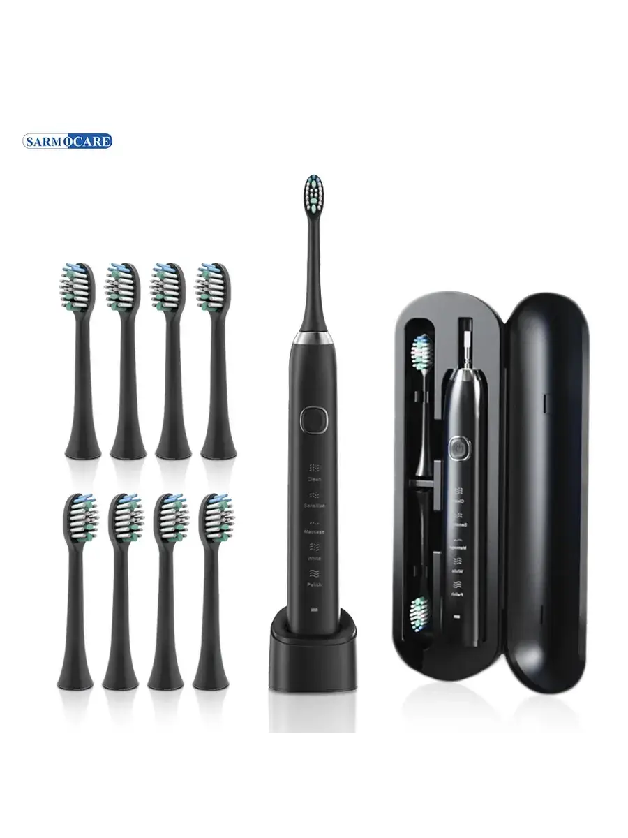 Sarmocare S100 Electric Toothbrush, Black, 8 Heads