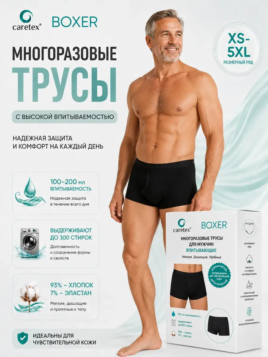 Caretex Boxer Briefs for Men, One Size, 1 Pack