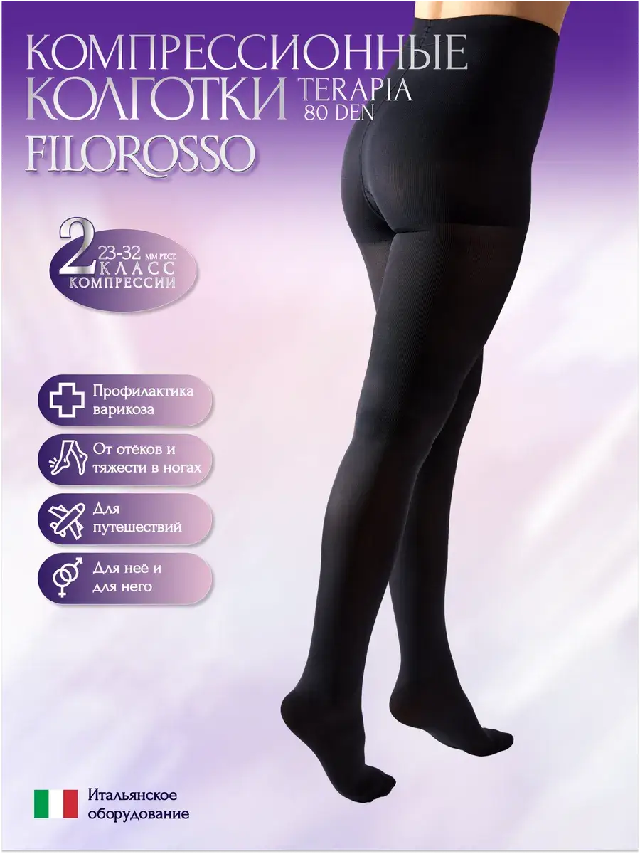 FILOROSSO Terapia Compression Tights 80 day Class 2 Charcoal Black