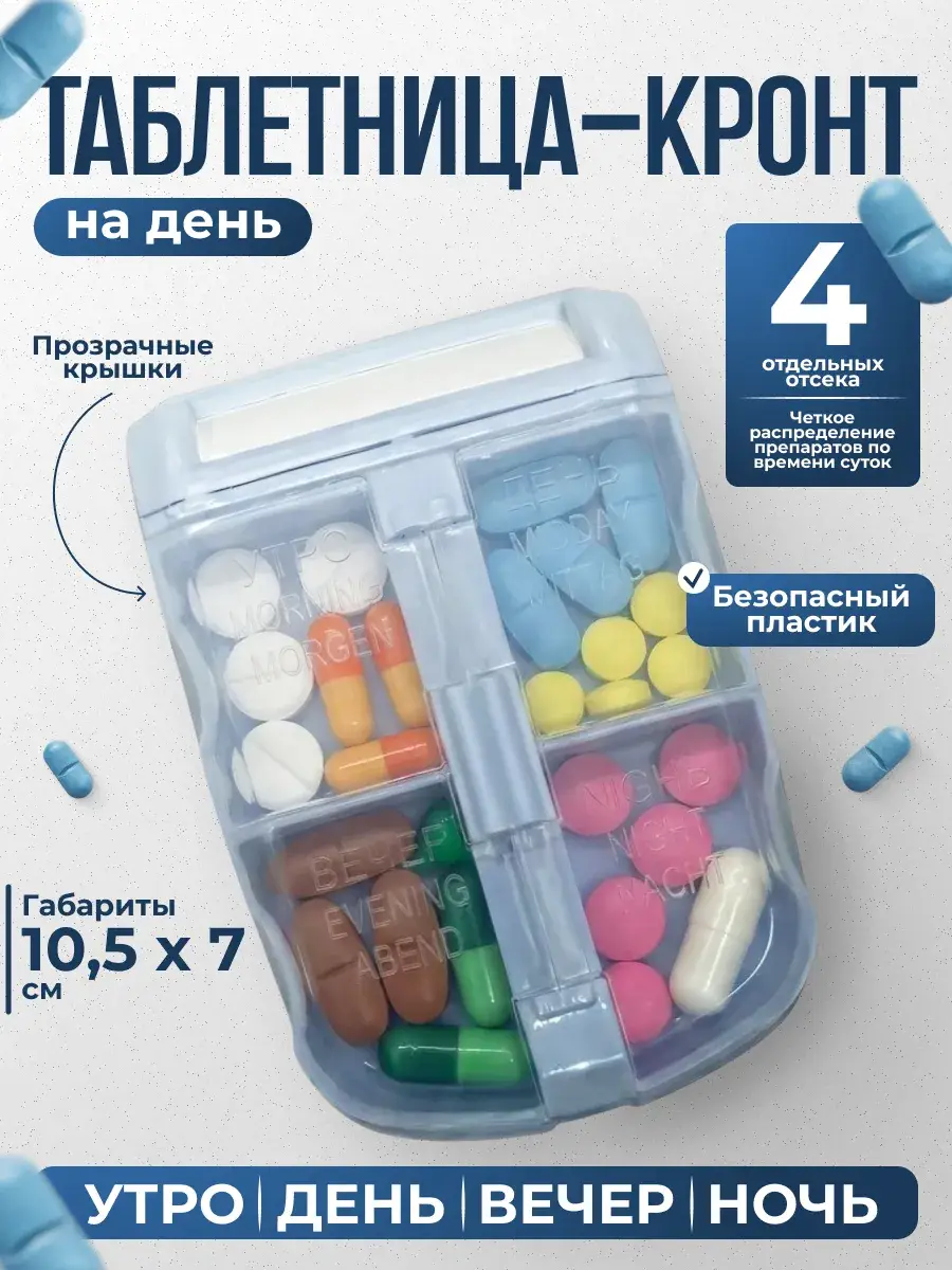 Kront Tablet Organizer, Blue/Green, 4 Compartments Tablets