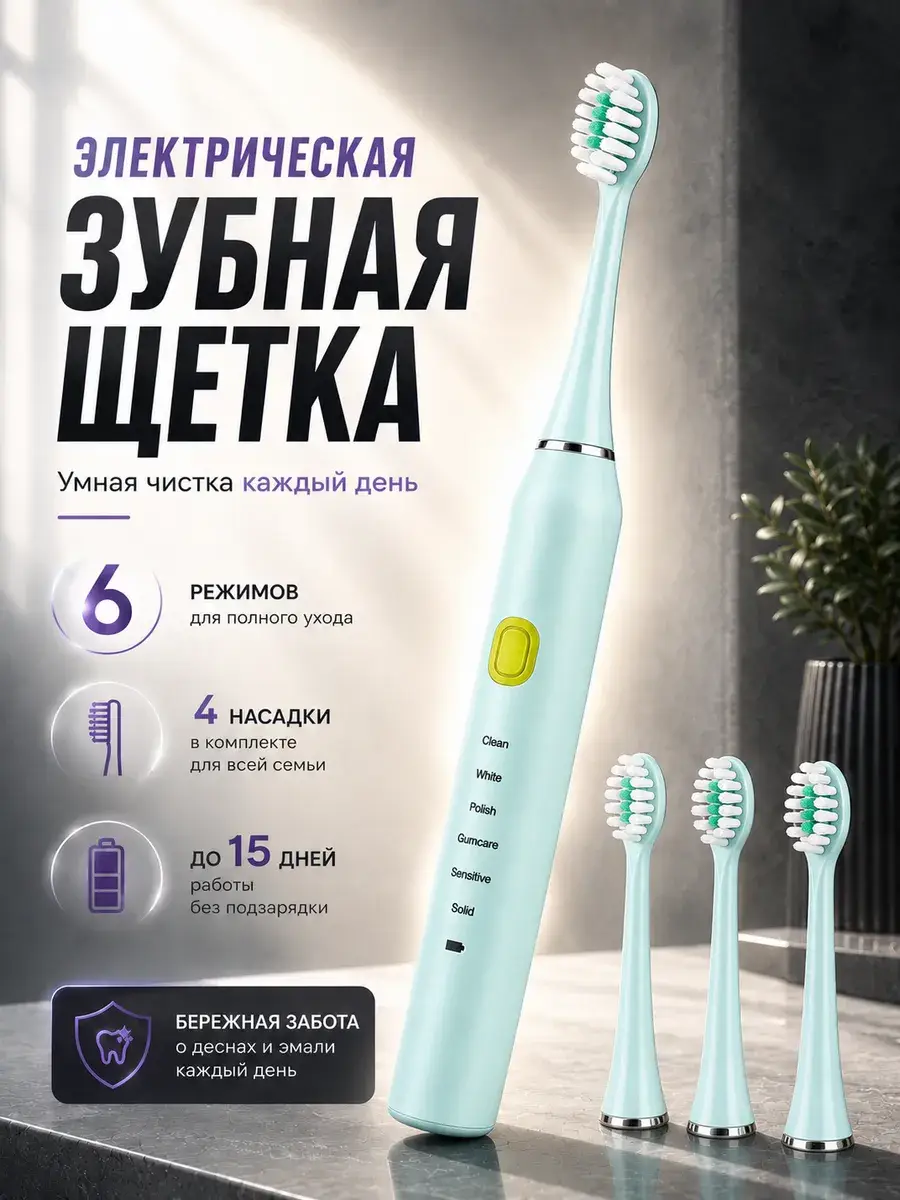 DataFlow Electric Toothbrush with 6 Modes and 4 Brush Heads