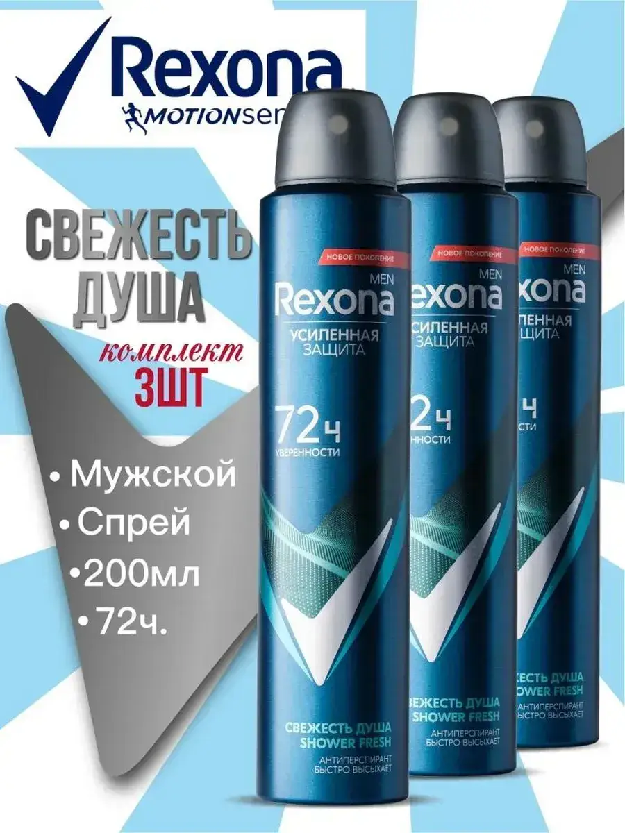 Rexona Men Shower Fresh Aerosol Deodorant Spray, 3-Pack 200 ml, 3 Count