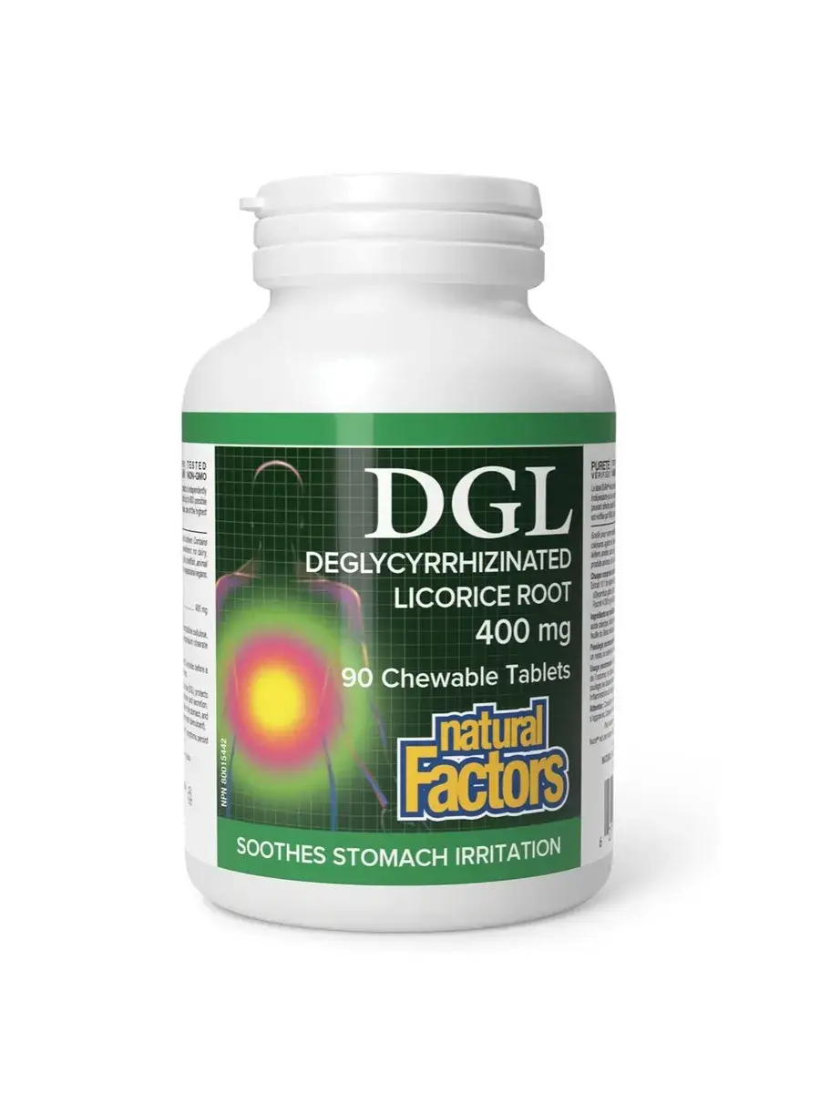 Natural Factors DGL Deglycyrrhizinated Licorice Chewable Tablets, 90 Tablets