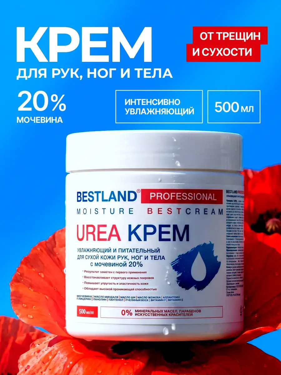 BESTLAND Urea 20% Moisturizing Hand, Foot, and Body Cream 500 ml