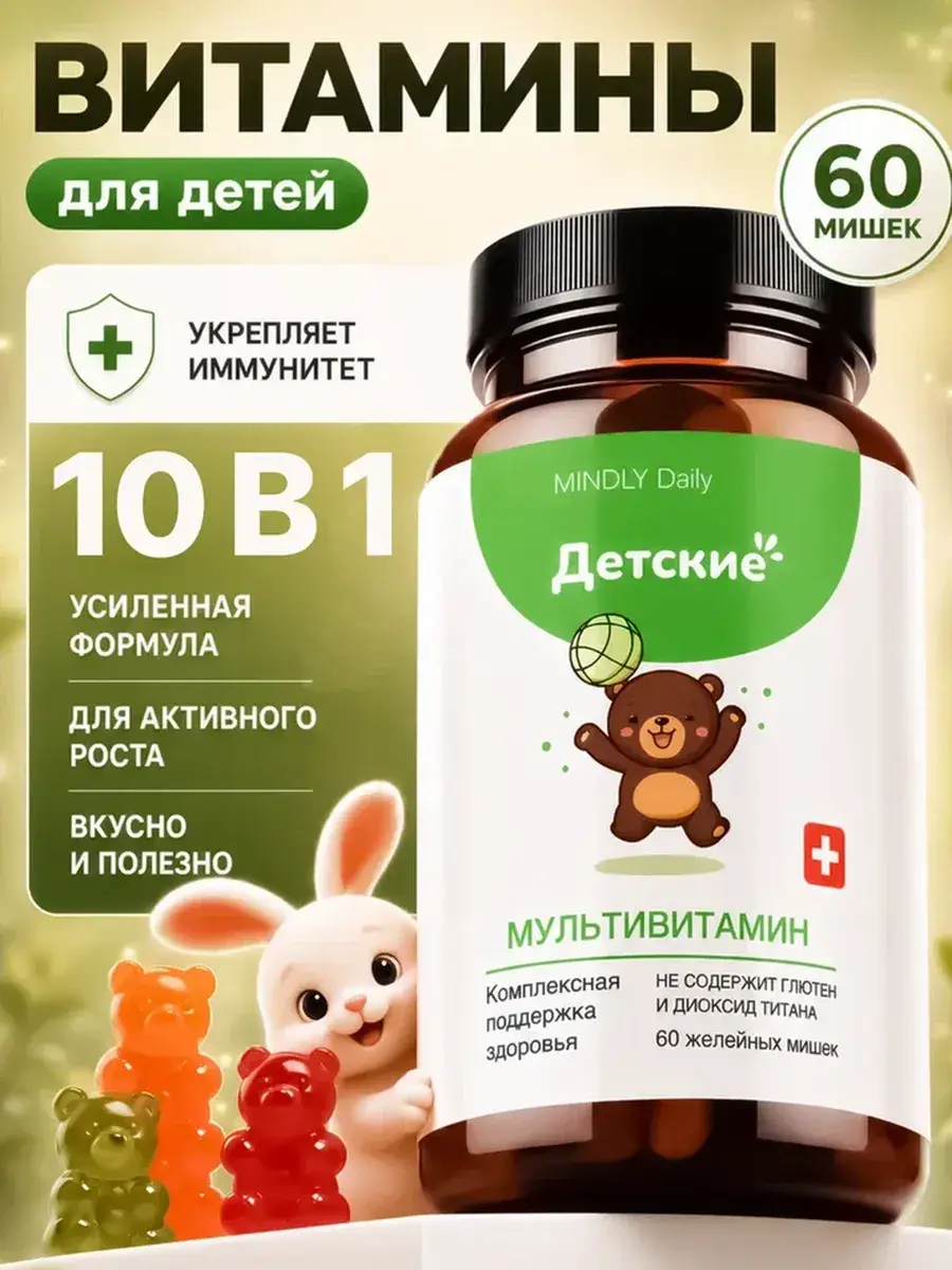 MINDLY Children's Multivitamin Gummies, 60 Chewable Marmalade Pieces