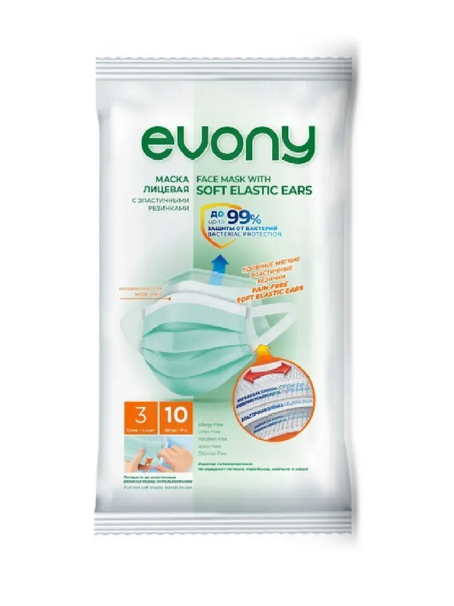 Evony 3-Layer Surgical Mask, Mint, Pack of 10