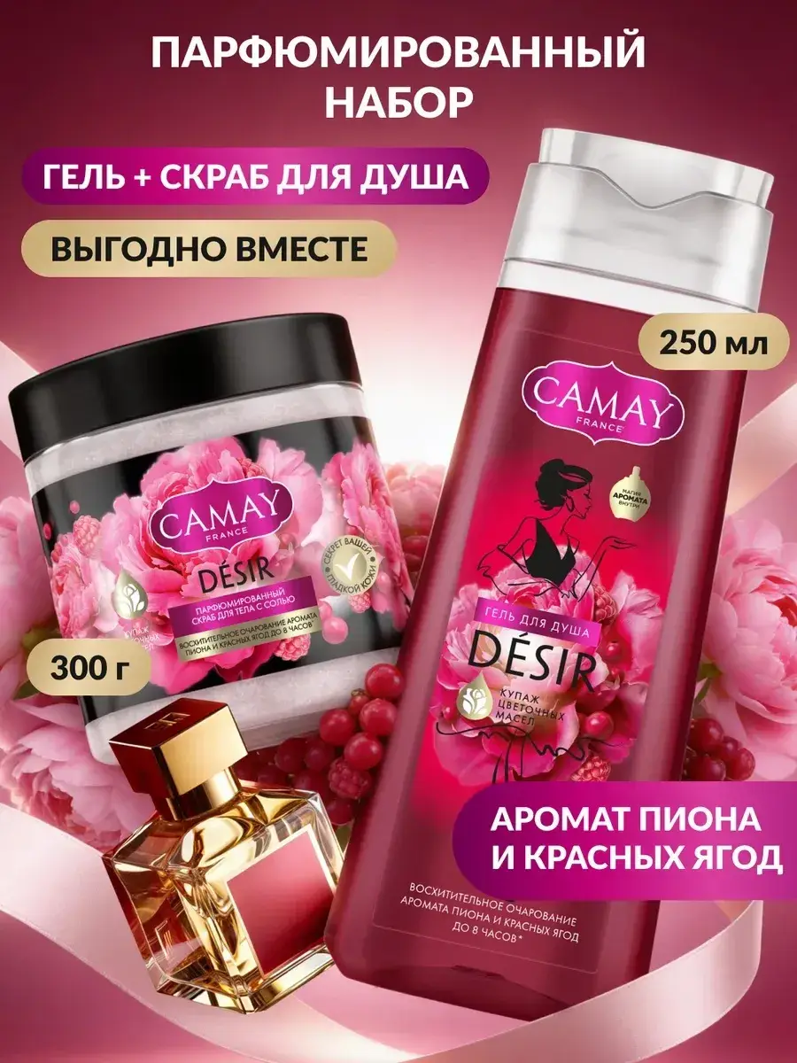 Camay DÉSIR Perfumed Shower Set, Body Scrub and Shower Gel