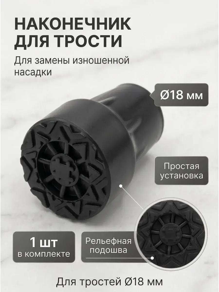 Replacement Tip for Canes and Walkers 18 mm Black 1 Pack