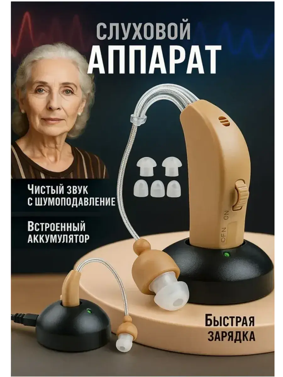 Behind-the-Ear Hearing Aid Sound Amplifier with Charger