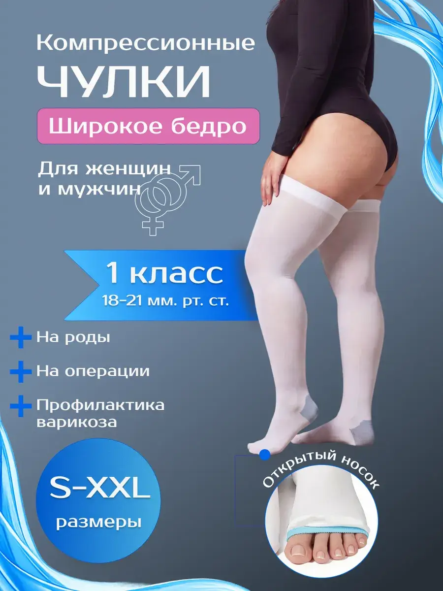 Class 1 Compression Stockings Wide Thigh 18-22 mmHg Unisex