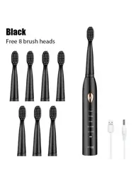 Toothink Black Acoustic Wave Electric Toothbrush, 5 Brush Heads #1